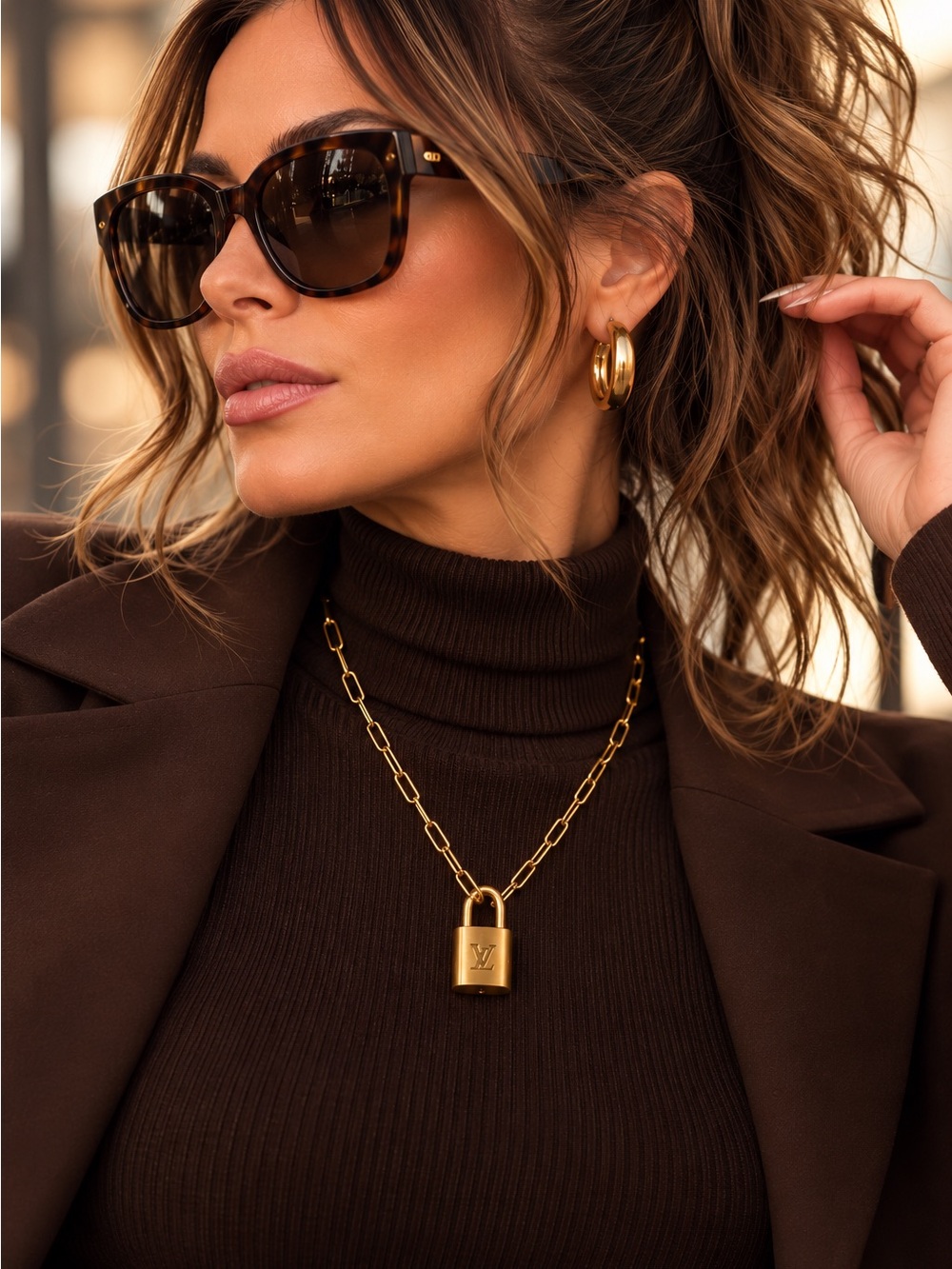 Louis Vuitton Vintage Gold Padlock Necklace w/ Key 306 & Paperclip Chain